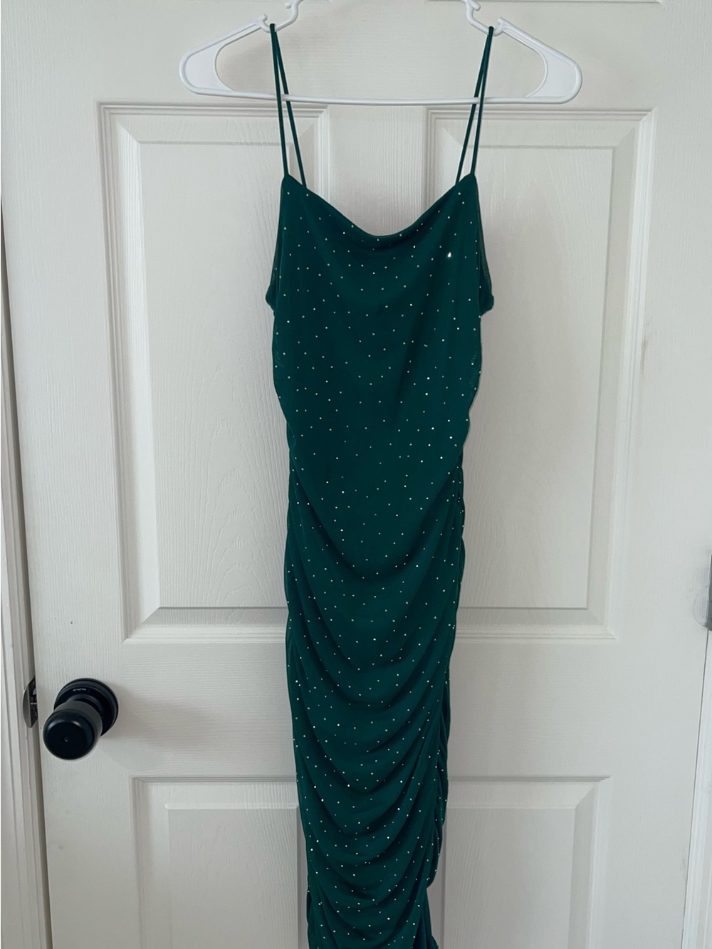 Emerald Green Spaghetti Strap Maxi Dress with Subtle Embellishments